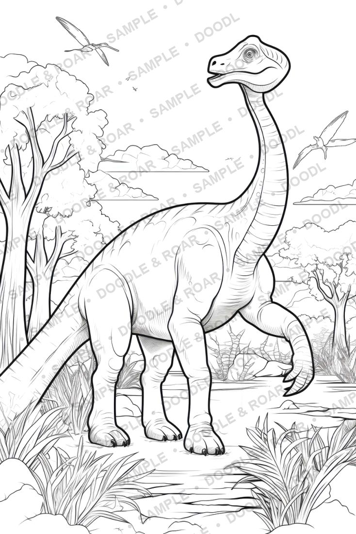 Sample page from Dinosaur Coloring Book Vol. 2 (watermarked preview)