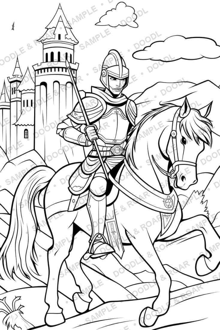Sample page from Medieval Knight Coloring Books Bundle (watermarked preview)