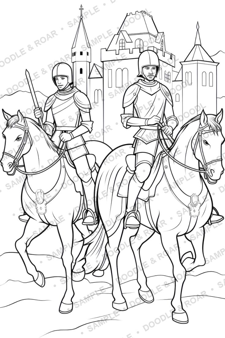 Sample page from Medieval Knight Coloring Books Bundle (watermarked preview)