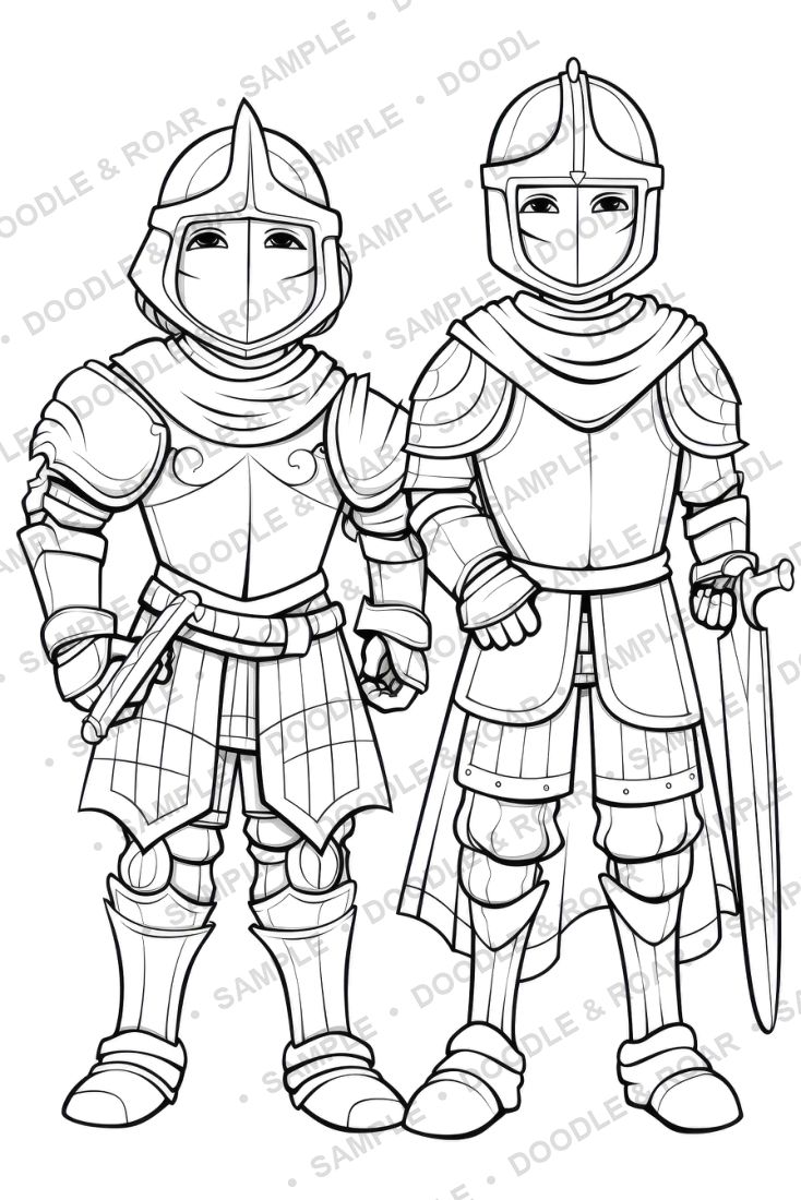 Sample page from Medieval Knight Coloring Book Vol. 2 (watermarked preview)