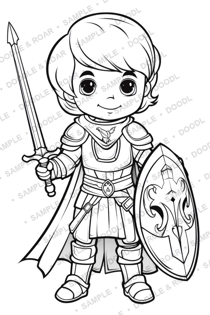Sample page from Medieval Knight Coloring Book Vol. 2 (watermarked preview)