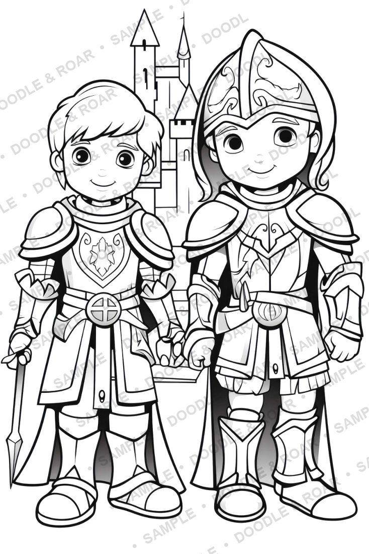Sample page from Medieval Knight Coloring Book Vol. 2 (watermarked preview)