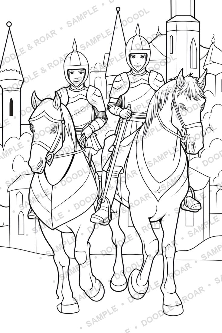 Sample page from Medieval Knight Coloring Book Vol. 2 (watermarked preview)