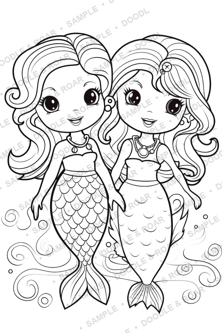 Sample page from Mermaid Coloring Books Bundle (watermarked preview)