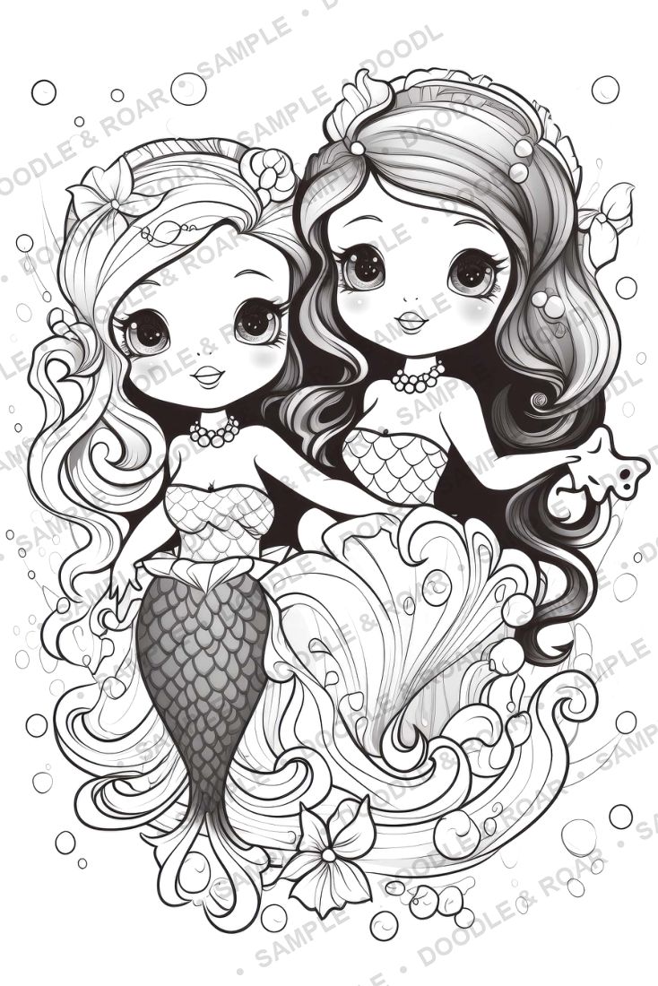 Sample page from Mermaid Coloring Books Bundle (watermarked preview)