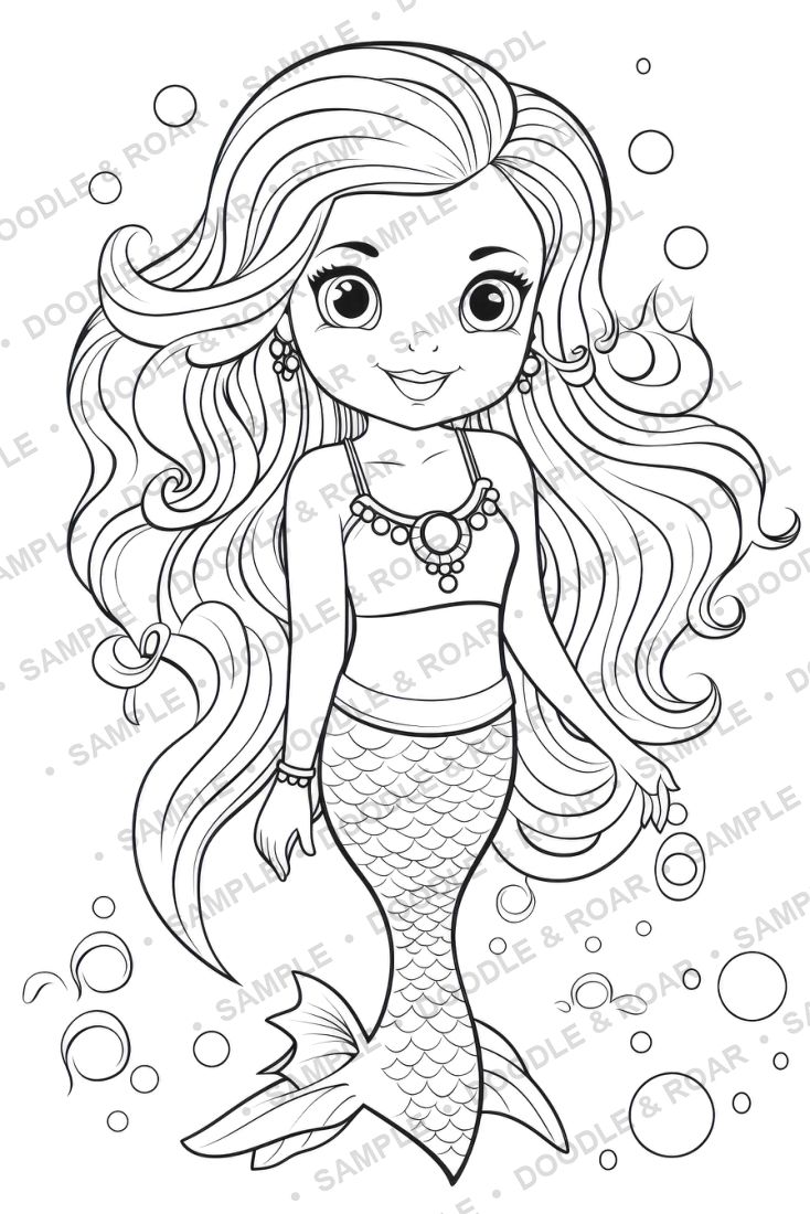 Sample page from Mermaid Coloring Books Bundle (watermarked preview)