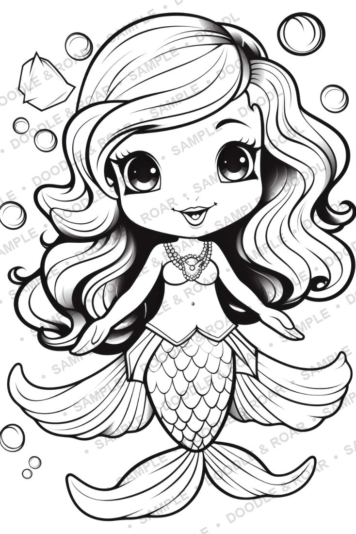 Sample page from Mermaid Coloring Books Bundle (watermarked preview)