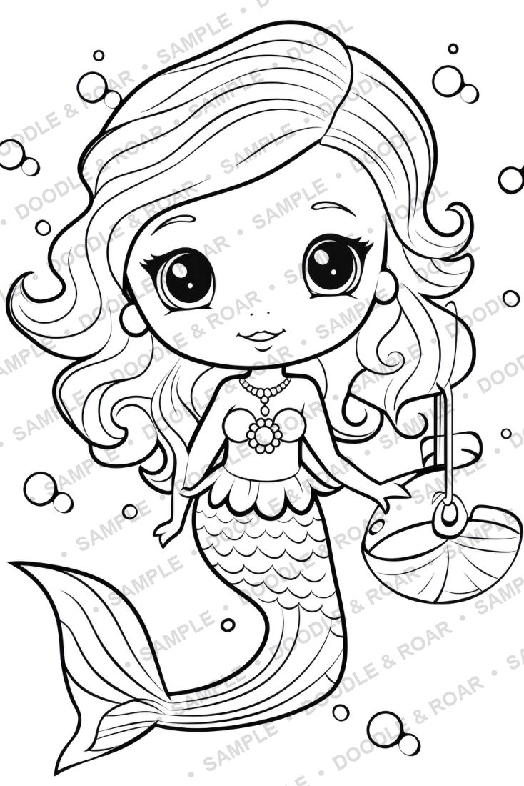 Sample page from Mermaid Coloring Book Vol. 2 (watermarked preview)