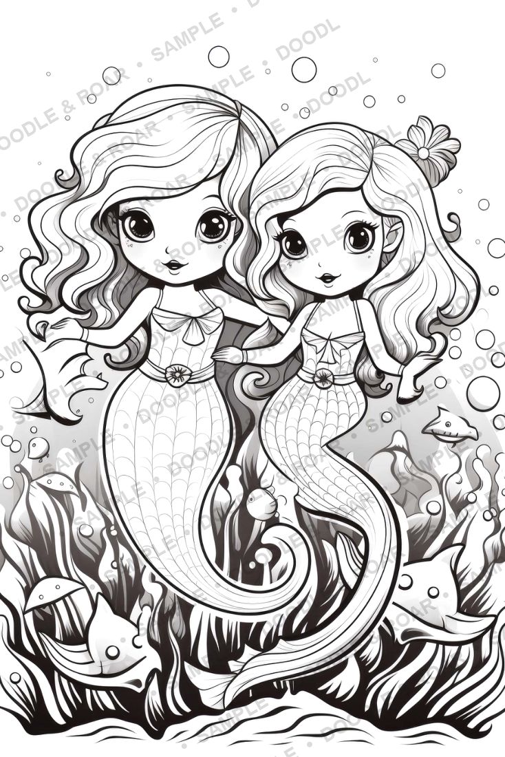Sample page from Mermaid Coloring Book Vol. 2 (watermarked preview)