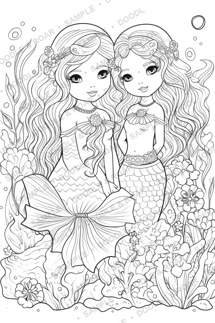 Sample page from Mermaid Coloring Book Vol. 2 (watermarked preview)
