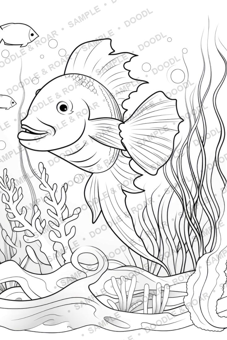 Sample page from Under the Sea Coloring Books Bundle (watermarked preview)