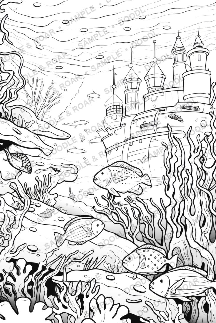 Sample page from Under the Sea Coloring Book Vol. 3 (watermarked preview)