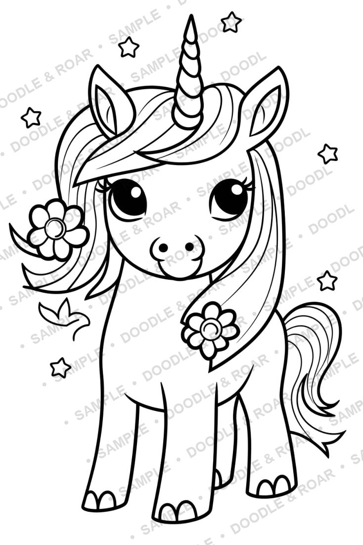 Sample page from Unicorn Coloring Books Bundle (watermarked preview)