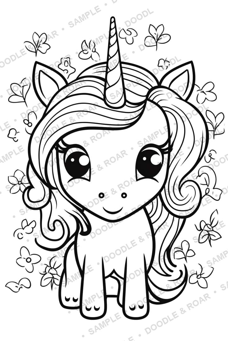 Sample page from Unicorn Coloring Books Bundle (watermarked preview)