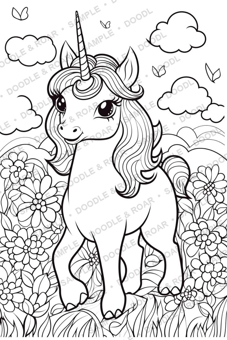 Sample page from Unicorn Coloring Books Bundle (watermarked preview)