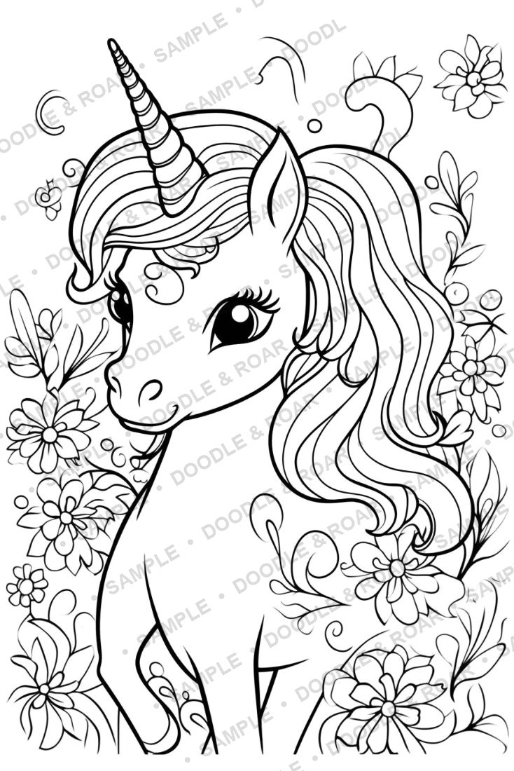 Sample page from Unicorn Coloring Book Vol. 2 (watermarked preview)
