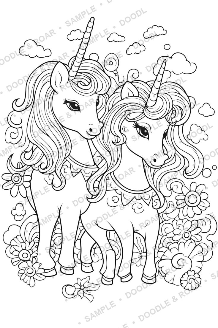 Sample page from Unicorn Coloring Book Vol. 2 (watermarked preview)