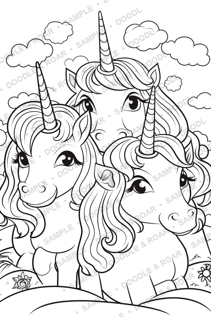Sample page from Unicorn Coloring Book Vol. 2 (watermarked preview)