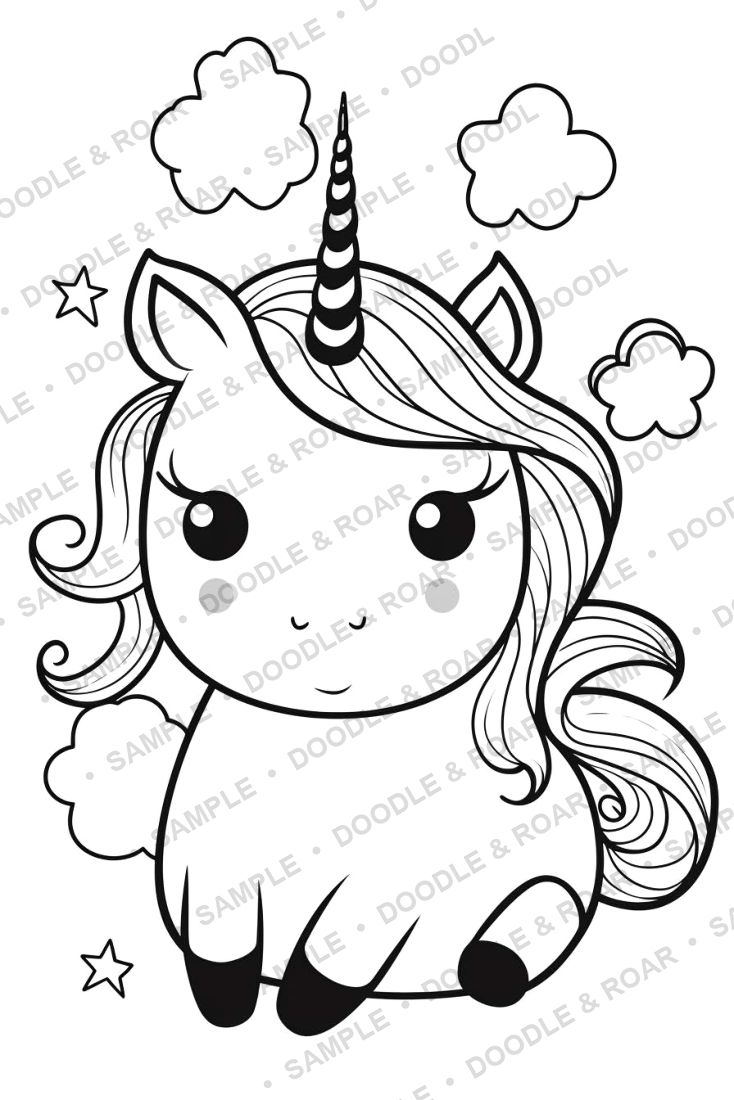 Sample page from Unicorn Coloring Book Vol. 2 (watermarked preview)